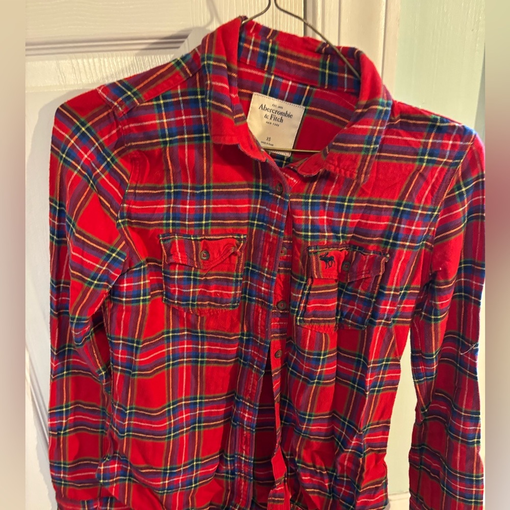 Lot of Abercrombie & Fitch/hollister button downs: red plaid and denim/chambray